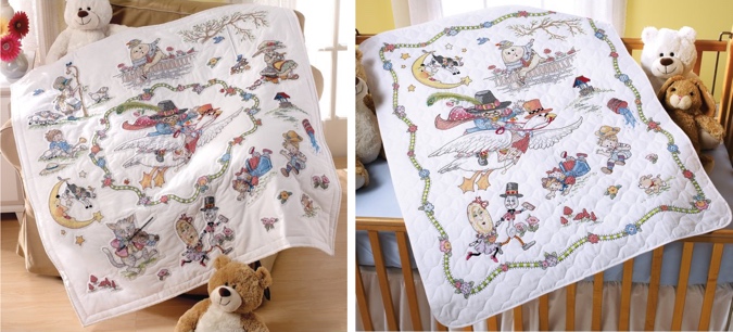 Bucilla Sweet Baby Crib Cover Baby Quilt Stamped Cross Stitch Kit 