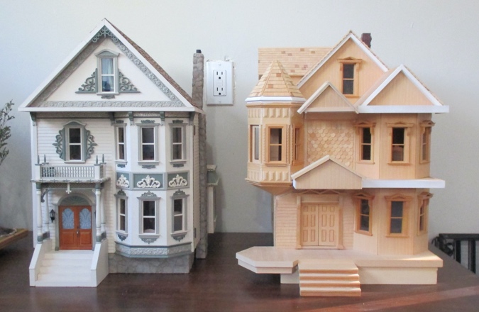 Lot - Victorian style three story doll house with turret. Wood construction  with interior that is ready to be finished. Overall measurements 39 high,  30 wide, 16 1/2 deep. Cannot be shipped